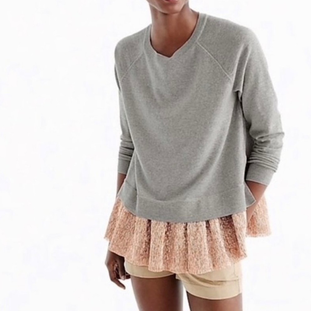 J. Crew Merino Wool Rose Gold Lame Hem Sweater Grey Women’s Size XS